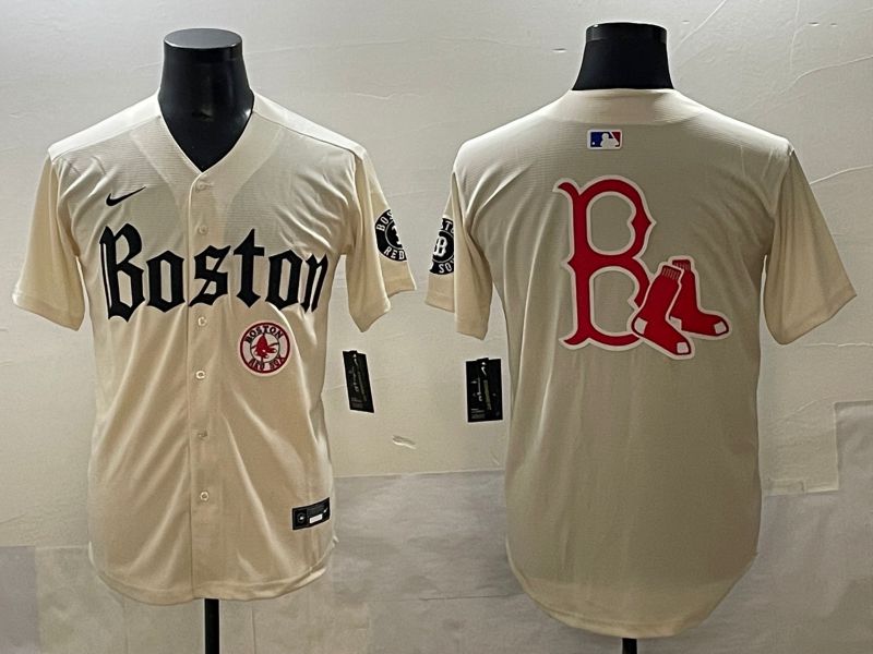 Men 2025 Boston Red Sox Blank Cream Five generations Joint Name Nike MLB Jersey style 8